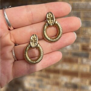 Vintage Givenchy Gold Textured Hoop Drop Earrings